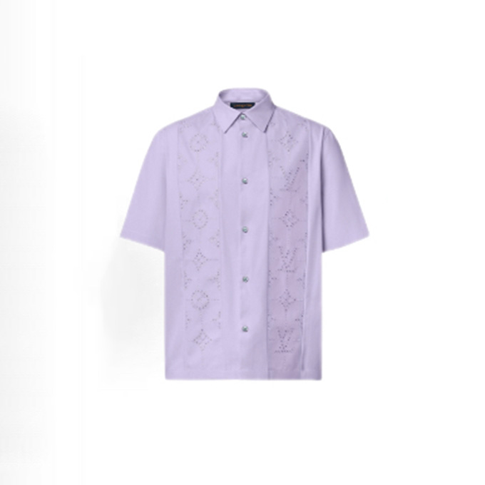 lv louis vuitton striped panel short-sleeve shirt